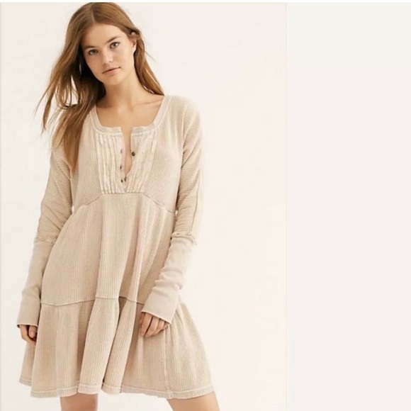 Free People Dresses & Skirts - Free People One Jolene Mini Dress Sand Light Peach Pink Boho Peasant Oversized‎